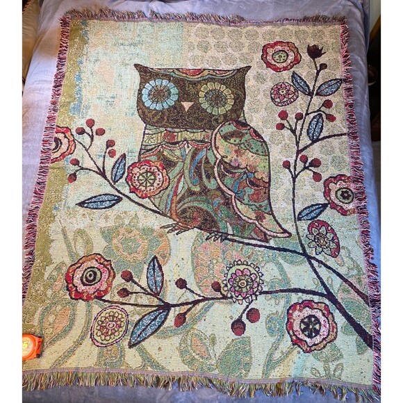 Owl Tapestry/Throw Blanket 50“x 60" New Without Tags - Picture 1 of 7
